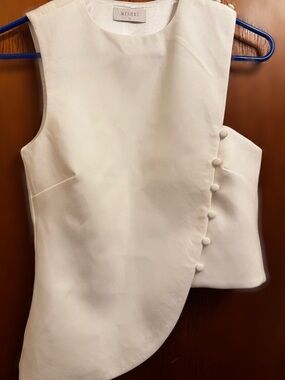 Meshki White Asymmetric Button-Detail Top